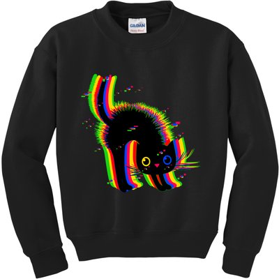 Funny Cute Colorful Glitch Cat Kids Sweatshirt