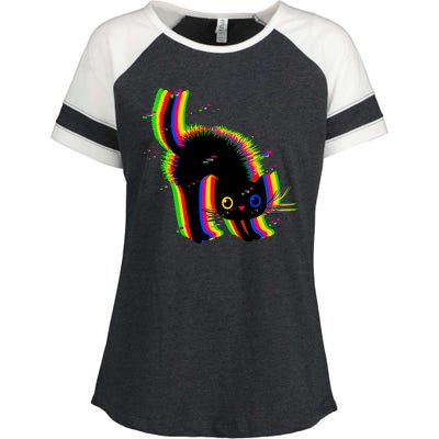 Funny Cute Colorful Glitch Cat Enza Ladies Jersey Colorblock Tee