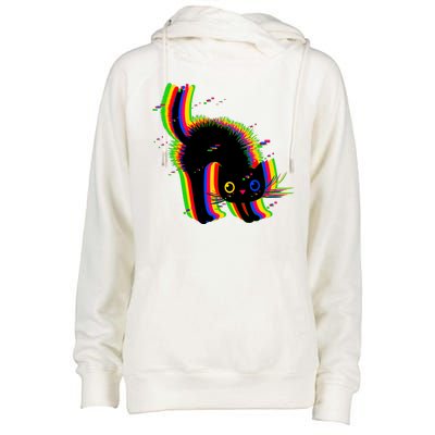 Funny Cute Colorful Glitch Cat Womens Funnel Neck Pullover Hood