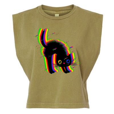 Funny Cute Colorful Glitch Cat Garment-Dyed Women's Muscle Tee