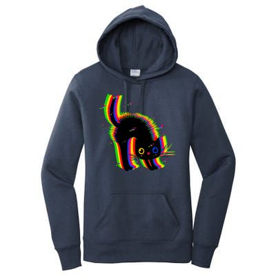 Funny Cute Colorful Glitch Cat Women's Pullover Hoodie