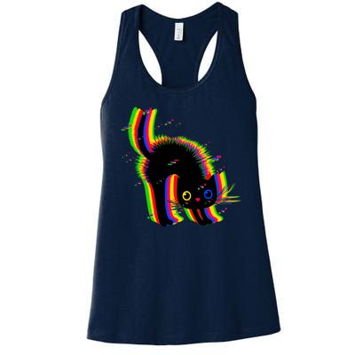 Funny Cute Colorful Glitch Cat Women's Racerback Tank