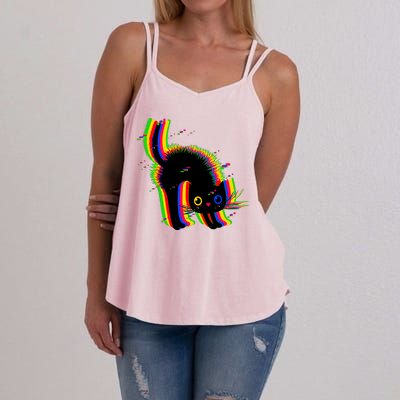 Funny Cute Colorful Glitch Cat Women's Strappy Tank