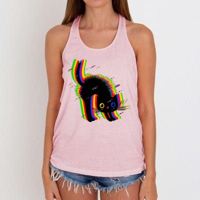 Funny Cute Colorful Glitch Cat Women's Knotted Racerback Tank