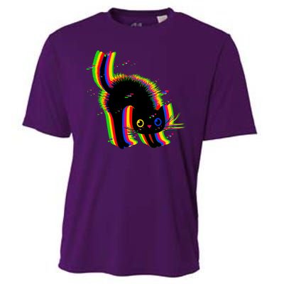 Funny Cute Colorful Glitch Cat Cooling Performance Crew T-Shirt