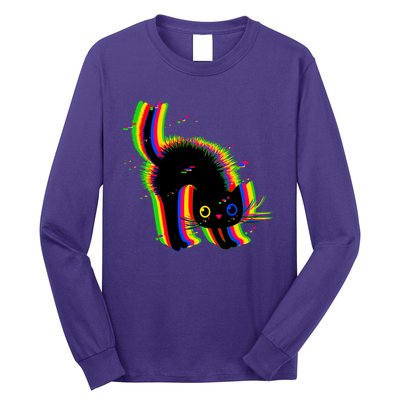 Funny Cute Colorful Glitch Cat Long Sleeve Shirt
