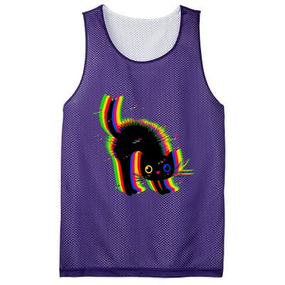 Funny Cute Colorful Glitch Cat Mesh Reversible Basketball Jersey Tank