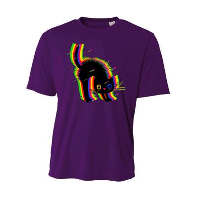 Funny Cute Colorful Glitch Cat Performance Sprint T-Shirt