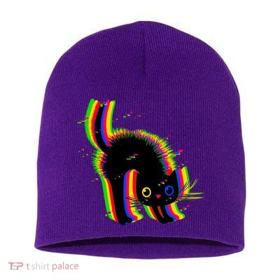 Funny Cute Colorful Glitch Cat Short Acrylic Beanie