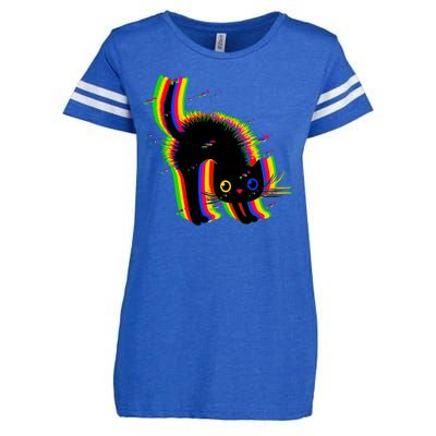 Funny Cute Colorful Glitch Cat Enza Ladies Jersey Football T-Shirt