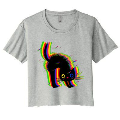 Funny Cute Colorful Glitch Cat Women's Crop Top Tee