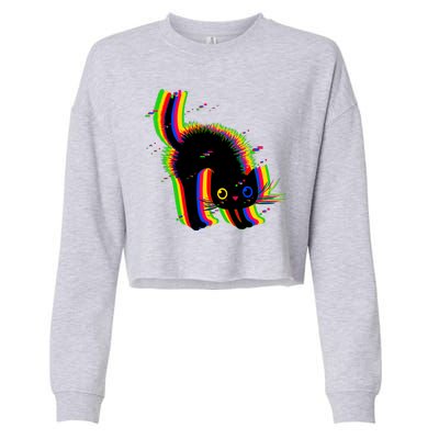 Funny Cute Colorful Glitch Cat Cropped Pullover Crew