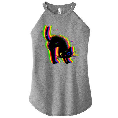 Funny Cute Colorful Glitch Cat Women's Perfect Tri Rocker Tank