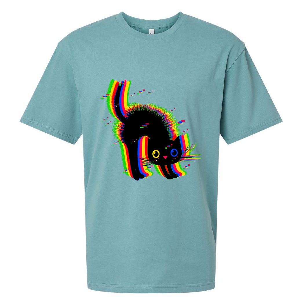 Funny Cute Colorful Glitch Cat Sueded Cloud Jersey T-Shirt