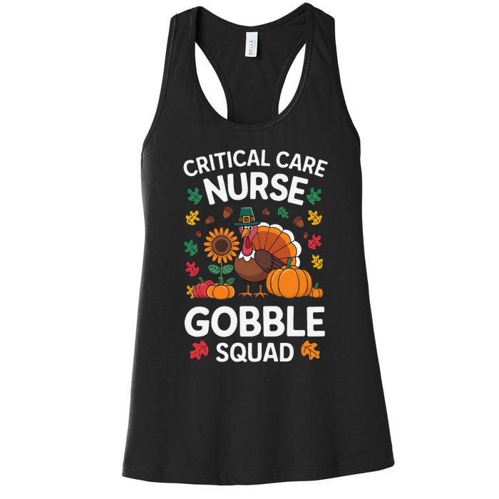 Funny Critical Care Nurese Gobble Squad Thanksgiving Fall Women's Racerback Tank