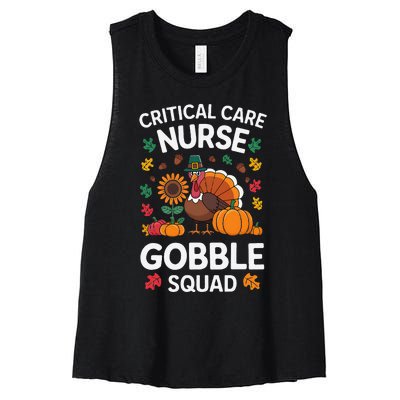 Funny Critical Care Nurese Gobble Squad Thanksgiving Fall Women's Racerback Cropped Tank