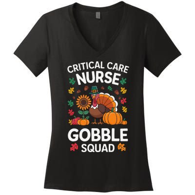 Funny Critical Care Nurese Gobble Squad Thanksgiving Fall Women's V-Neck T-Shirt