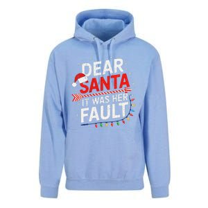 Funny Christmas Couples Gifts Dear Santa It Was Her Fault Unisex Surf Hoodie