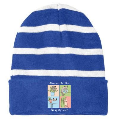 Funny Cat Christmas Always On The Naughty List Gift Striped Beanie with Solid Band