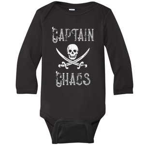 Funny Captain Chaos Retro Pirate Pontoon Boating Baby Long Sleeve Bodysuit