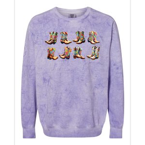 Floral Cowboy Cowgirl Boots Colorblast Crewneck Sweatshirt