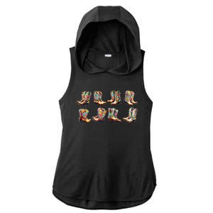 Floral Cowboy Cowgirl Boots Ladies PosiCharge Tri-Blend Wicking Draft Hoodie Tank