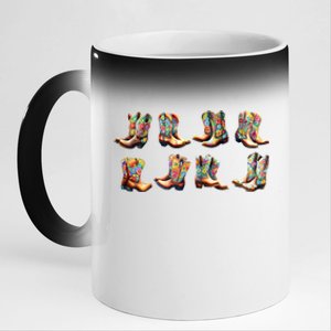 Floral Cowboy Cowgirl Boots 11oz Black Color Changing Mug