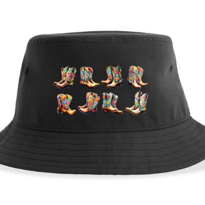 Floral Cowboy Cowgirl Boots Sustainable Bucket Hat