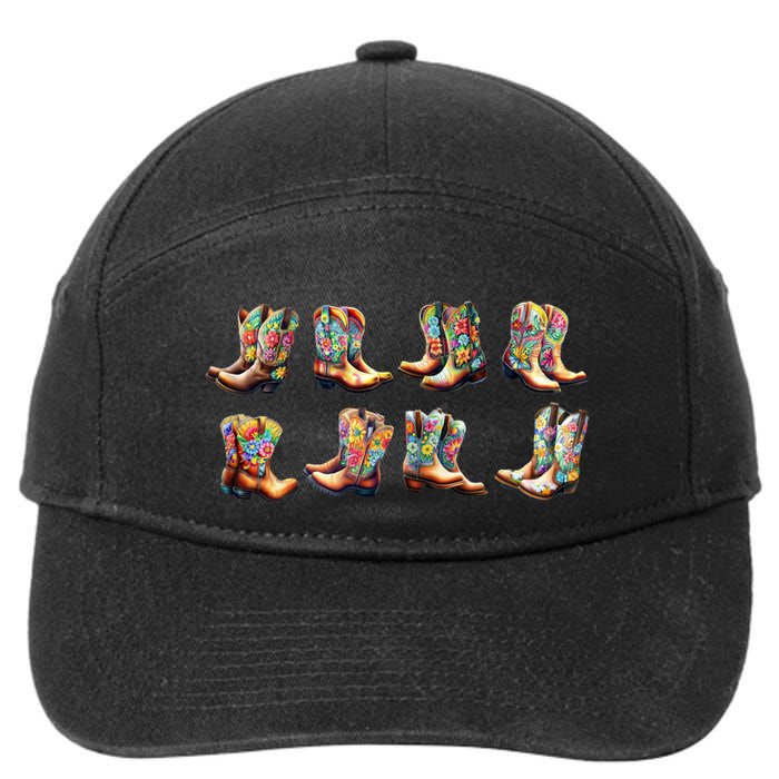 Floral Cowboy Cowgirl Boots 7-Panel Snapback Hat