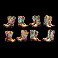 Floral Cowboy Cowgirl Boots 7-Panel Snapback Hat