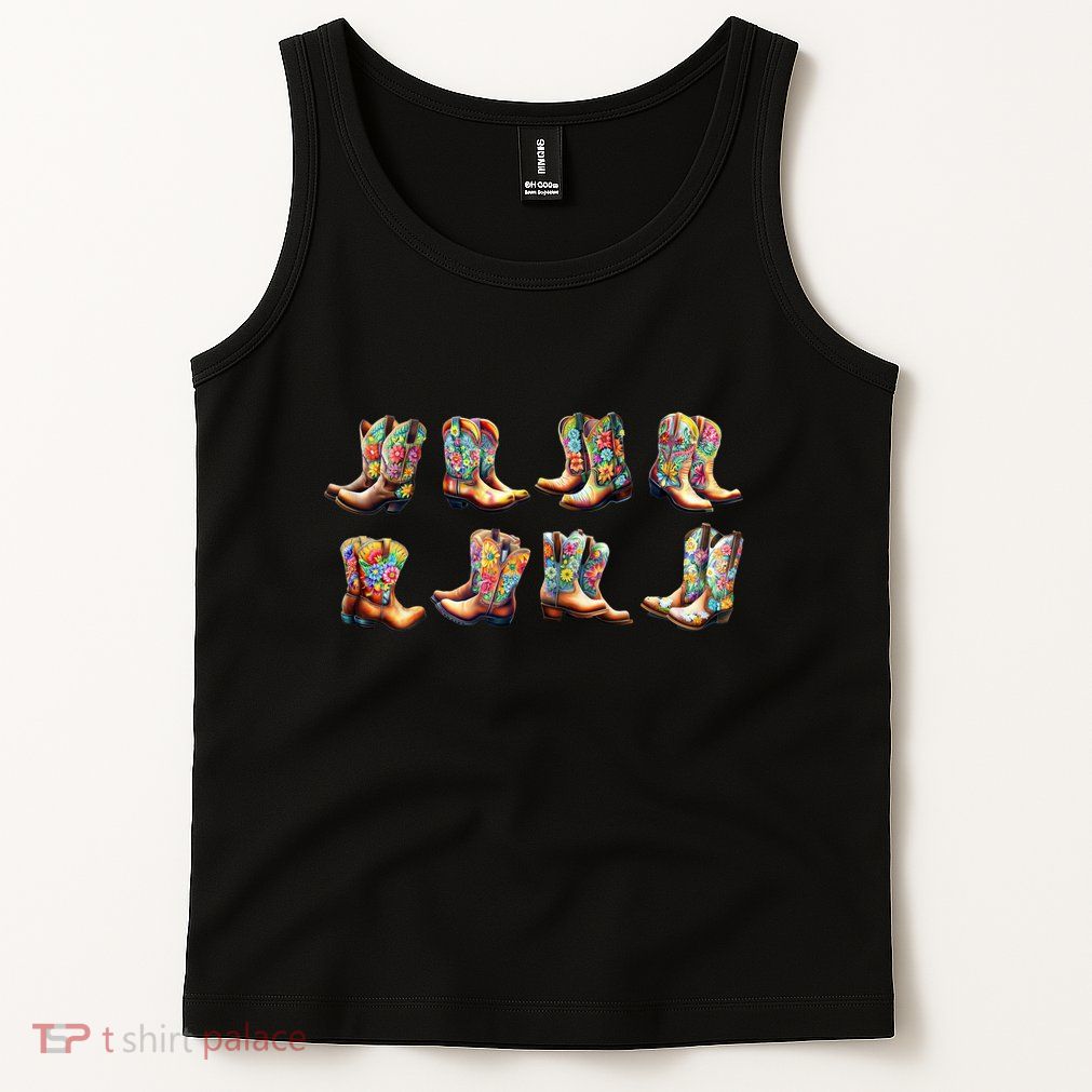 Floral Cowboy Cowgirl Boots Tank Top