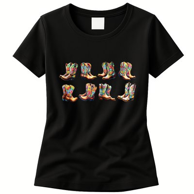 Floral Cowboy Cowgirl Boots Womens T-Shirt