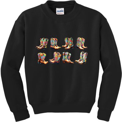 Floral Cowboy Cowgirl Boots Kids Sweatshirt