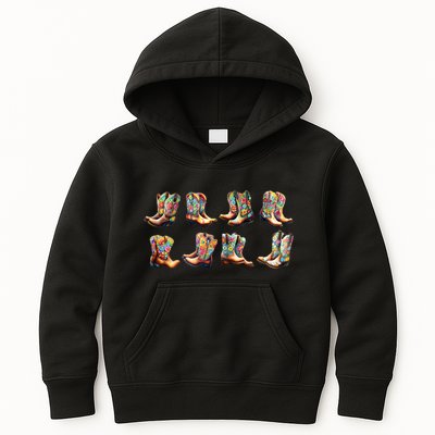 Floral Cowboy Cowgirl Boots Kids Hoodie