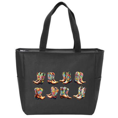 Floral Cowboy Cowgirl Boots Zip Tote Bag