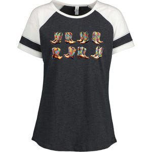 Floral Cowboy Cowgirl Boots Enza Ladies Jersey Colorblock Tee