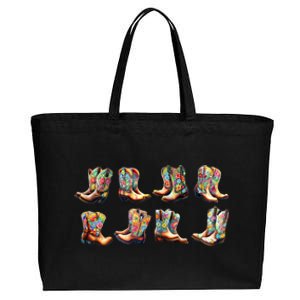 Floral Cowboy Cowgirl Boots Cotton Canvas Jumbo Tote