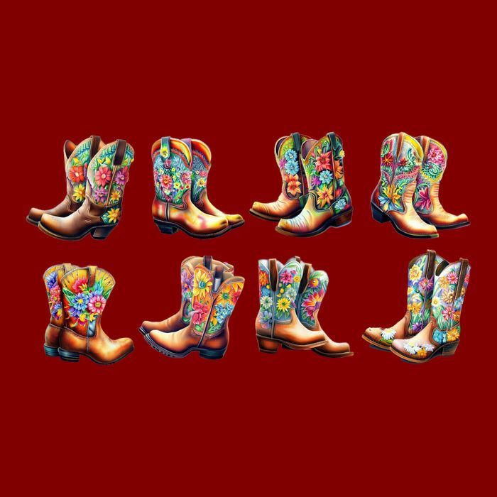 Floral Cowboy Cowgirl Boots Cooling Performance Long Sleeve Crew