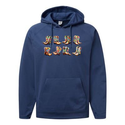 Floral Cowboy Cowgirl Boots Performance Fleece Hoodie