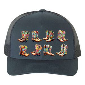 Floral Cowboy Cowgirl Boots Yupoong Adult 5-Panel Trucker Hat