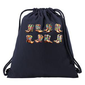 Floral Cowboy Cowgirl Boots Drawstring Bag