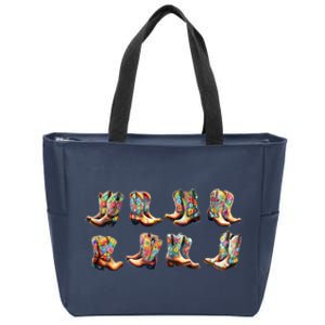 Floral Cowboy Cowgirl Boots Zip Tote Bag