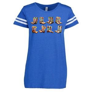 Floral Cowboy Cowgirl Boots Enza Ladies Jersey Football T-Shirt