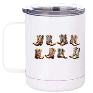 Floral Cowboy Cowgirl Boots 12 oz Stainless Steel Tumbler Cup