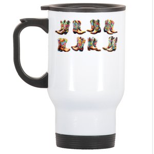 Floral Cowboy Cowgirl Boots Stainless Steel Travel Mug