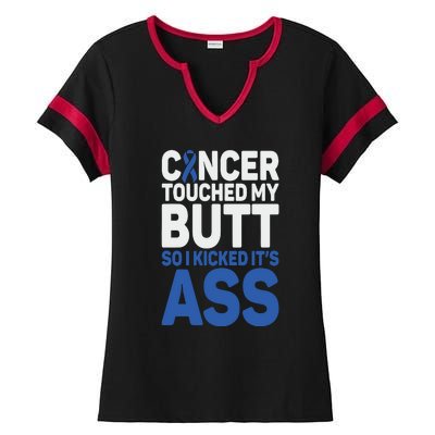 Funny Colon Cancer Survivor Cancer Awareness Ribbon Ladies Halftime Notch Neck Tee