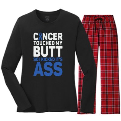 Funny Colon Cancer Survivor Cancer Awareness Ribbon Women's Long Sleeve Flannel Pajama Set 