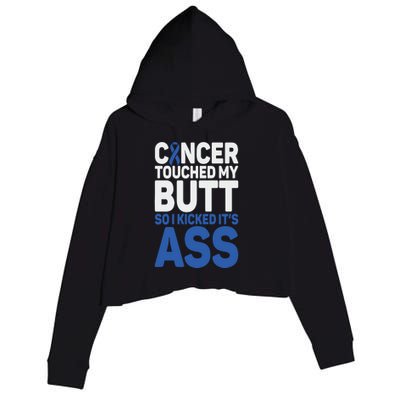 Funny Colon Cancer Survivor Cancer Awareness Ribbon Crop Fleece Hoodie