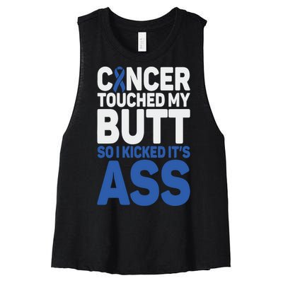 Funny Colon Cancer Survivor Cancer Awareness Ribbon Women's Racerback Cropped Tank