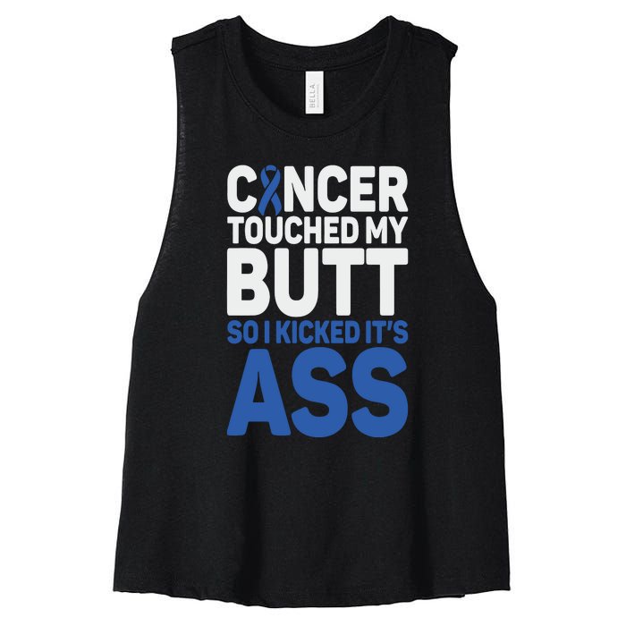 Funny Colon Cancer Survivor Cancer Awareness Ribbon Women's Racerback Cropped Tank